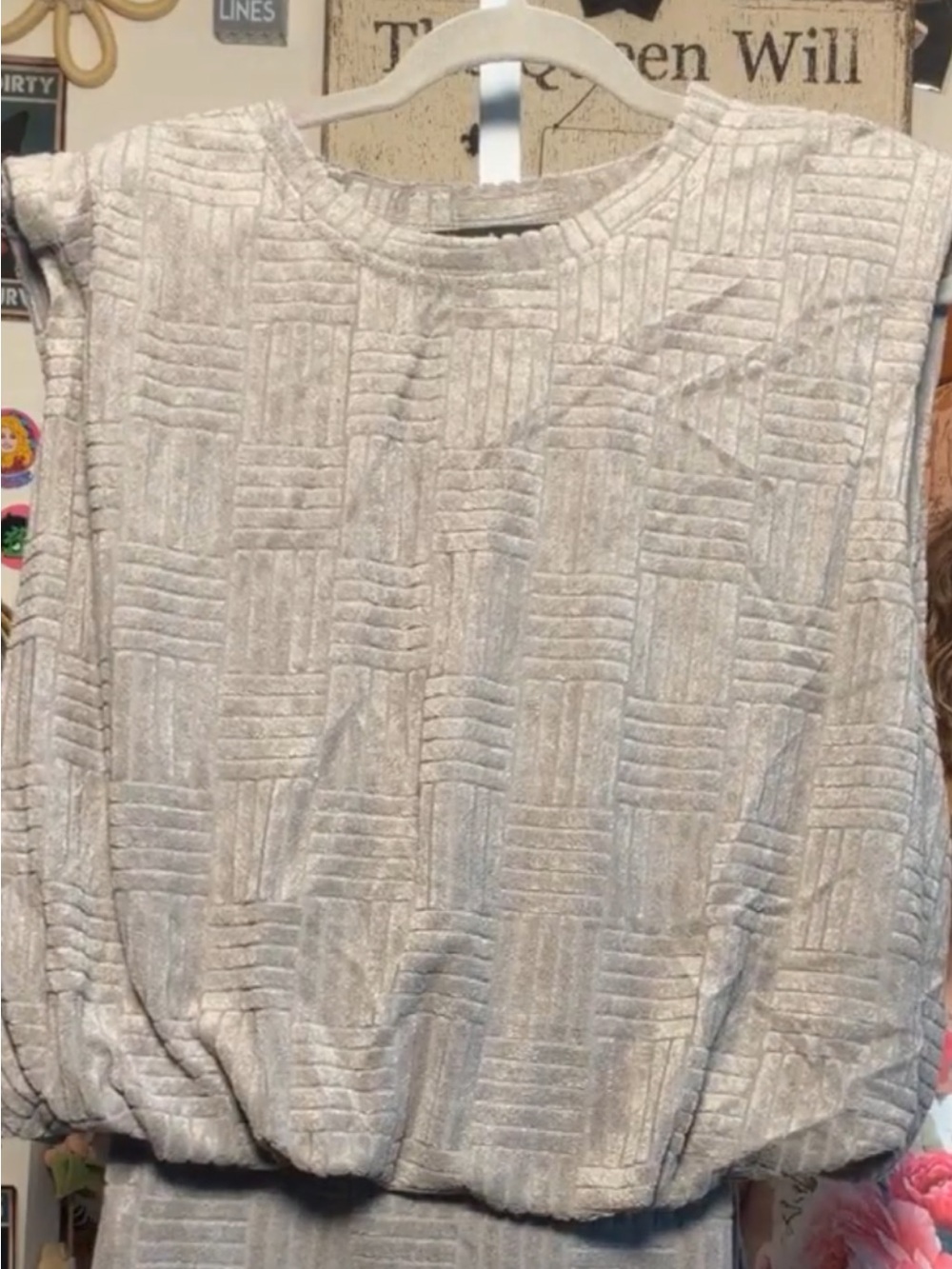 DAVI & DANI Women’s  Taupe Terry Cloth Knit Pullover Sleeveless Top and Pants
